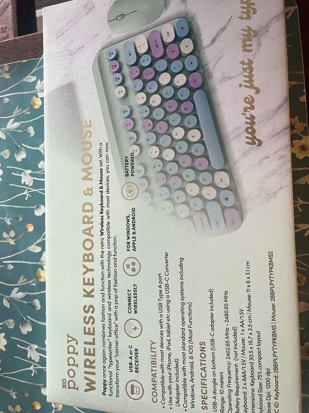 Poppy - Wireless Retro Round-Key Keyboard & Mouse - Pastel Multi
